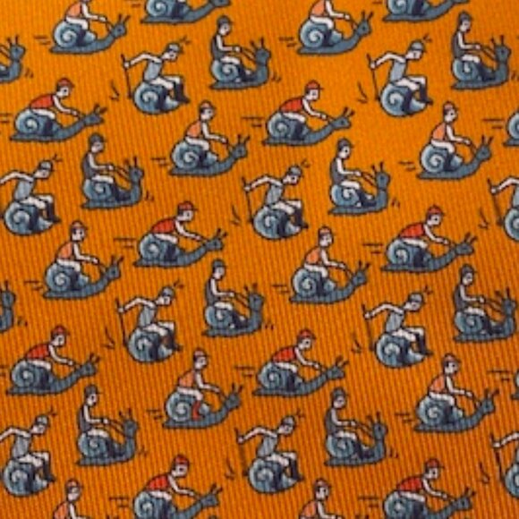 Hermes Orange Snail Race Print Tie - Picture 2 of 7